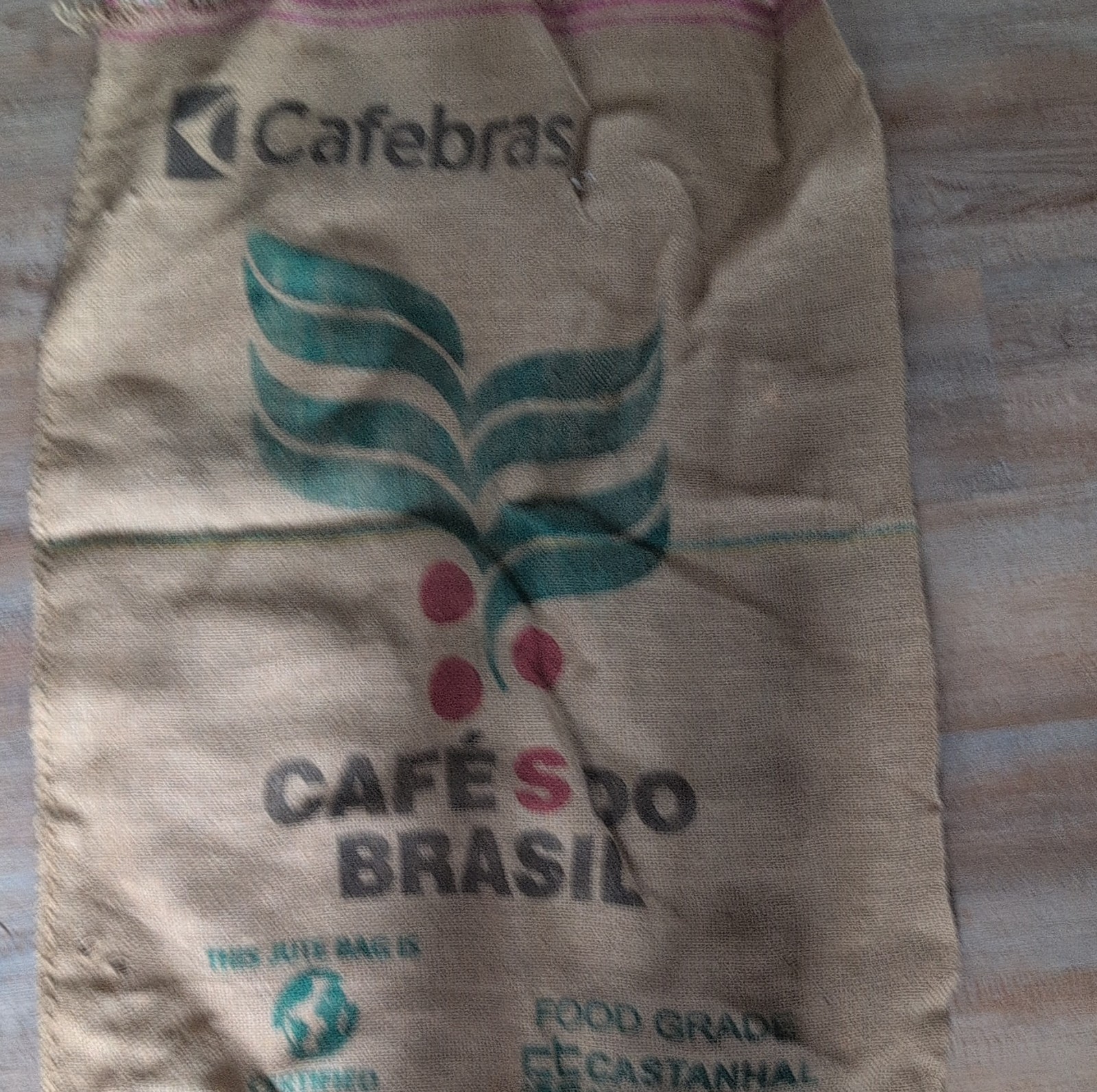 Cafebras Café do Brasil Jute Feed Sack Printed Advertising Beige Green Red Black Cafebras Café do Brasil Jute Feed Sack Printed Advertising Beige Green Red Black