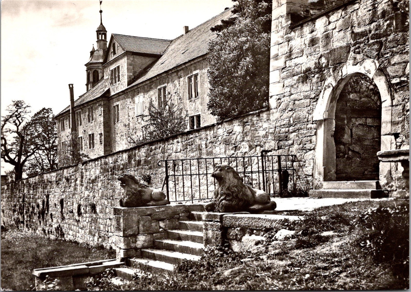 Wilhelmsburg Castle Stone Wall Lion Statues Real Photo RPPC Postcard