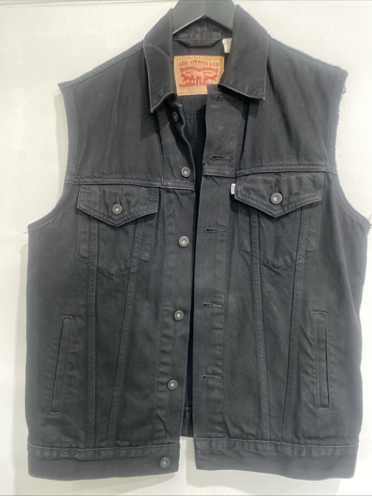 Levi's Men 90S Black Denim Vest Limited Edition Rare Med Pit/Pit 20”