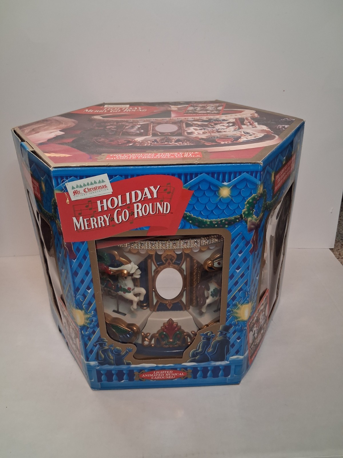 Mr Christmas Holiday Merry Go Round Carousel Musical Animated Tested W/ Box