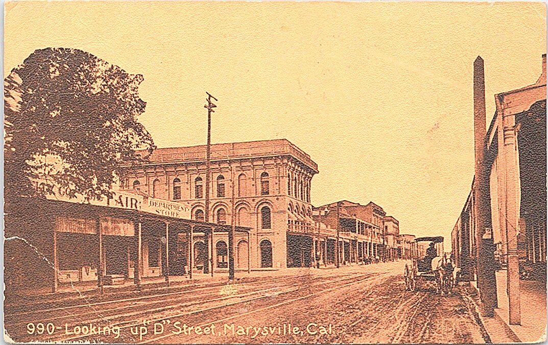 Lithograph Marysville CA Street Scene 1915