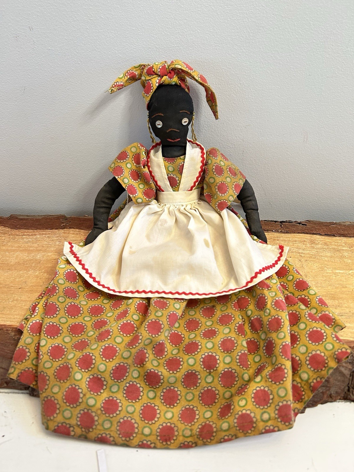 VTG, Jamaican, Folk Art Doll, Hand Made, Shelf Sitter. Apron Has Two Drains.