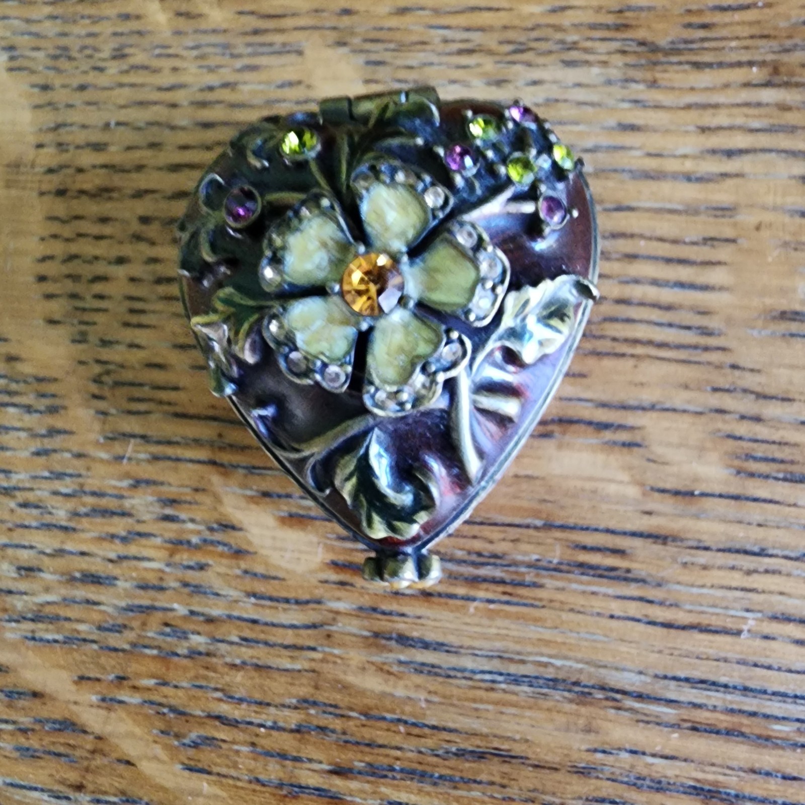 Jay Strongwater Heart Shape Jeweled Enamel Flower Trinket Box