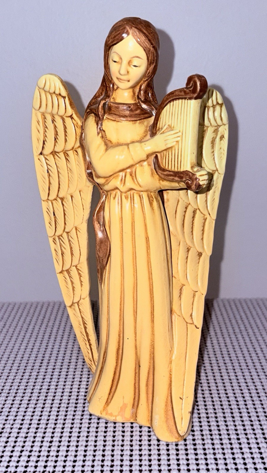 Vintage MY Japan Angel Harp Figurine 10” Hand Made Ceramic Christmas Decor