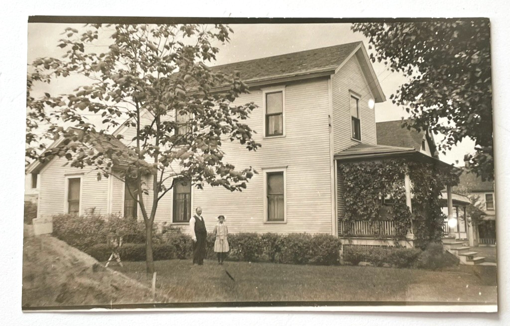 RPPC Four Square House With Man & Girl Postcard Unposted ca 1912 AZO Paper E/VF