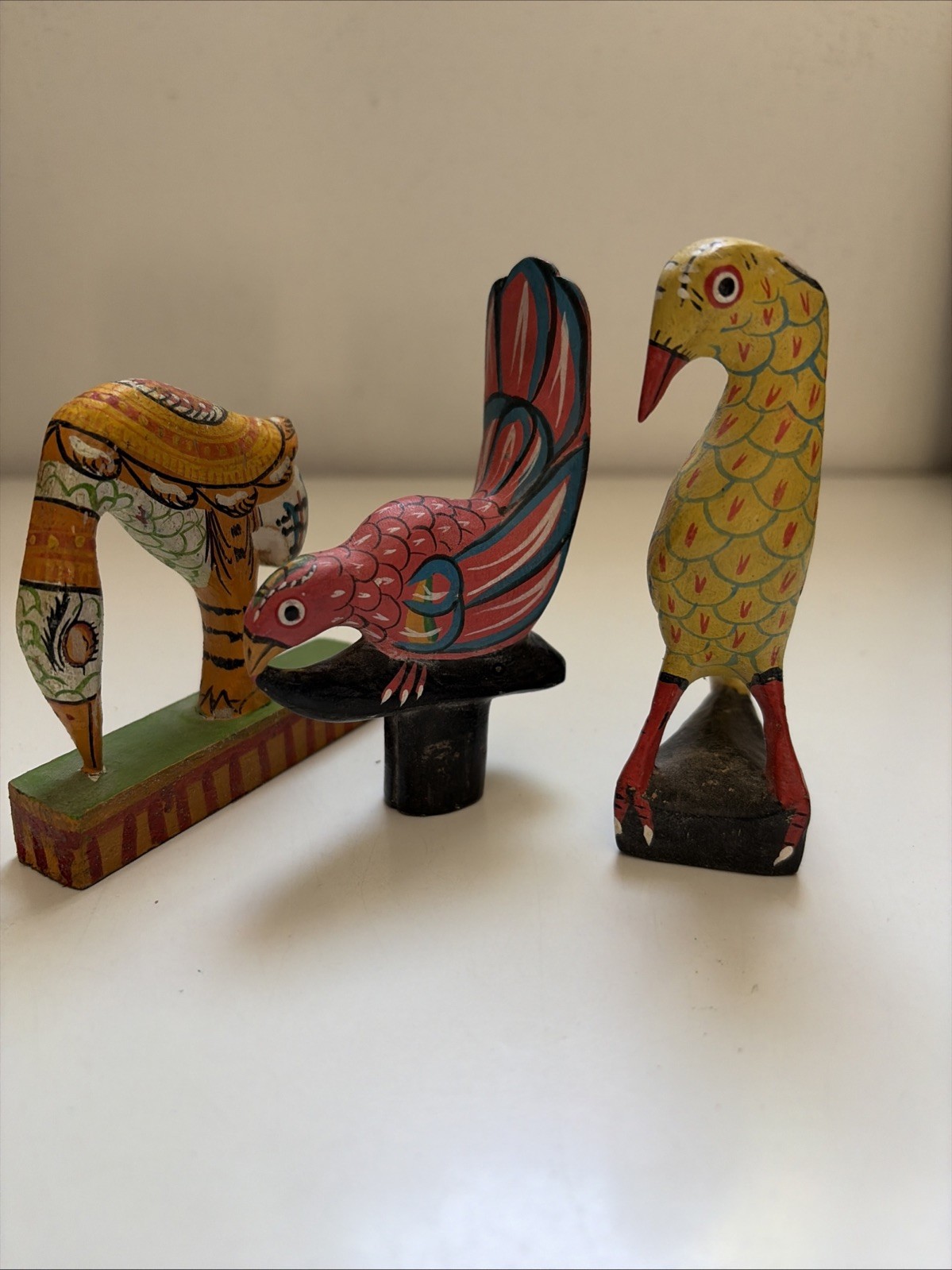 3 Vintage Hand Painted Indian Wooden Folk Art Birds Brimful House & Similar