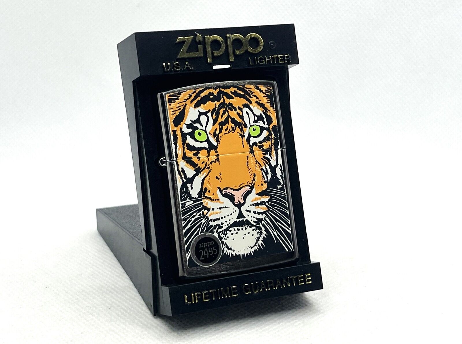 New Auth ZIPPO 1991 Barrett Smythe Endangered Animals Tiger Double-Sided Lighter