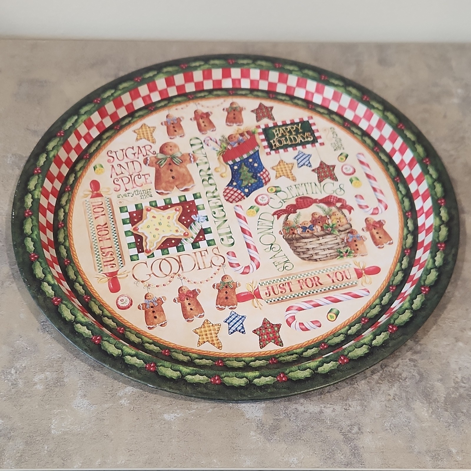 Brother Sister Designs Serving Platter Metal Tin~Vtg 2002 Christmas 