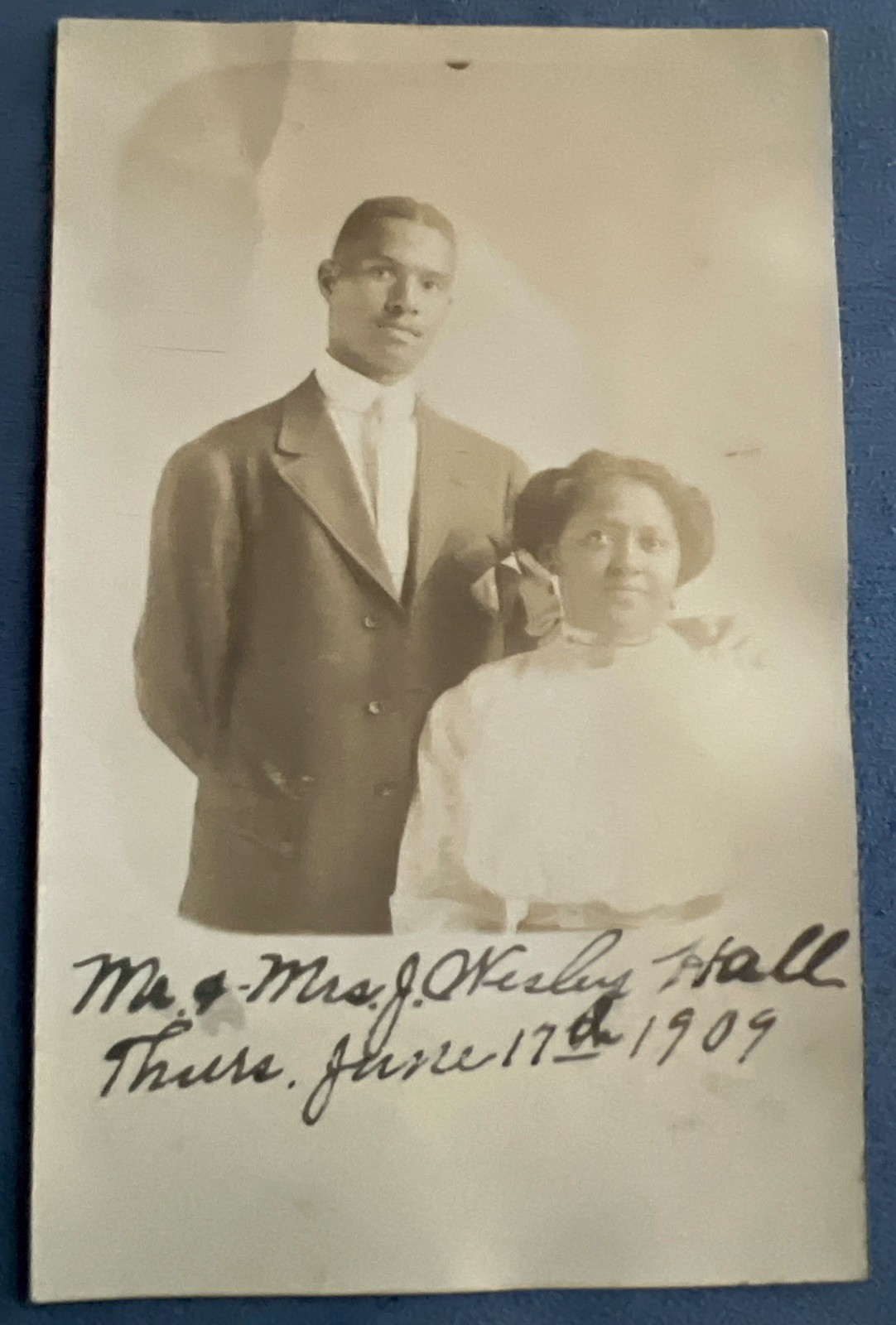 Antique 1909 African American Couple RPPC Real Photo Postcard Cyko J Wesley Hall