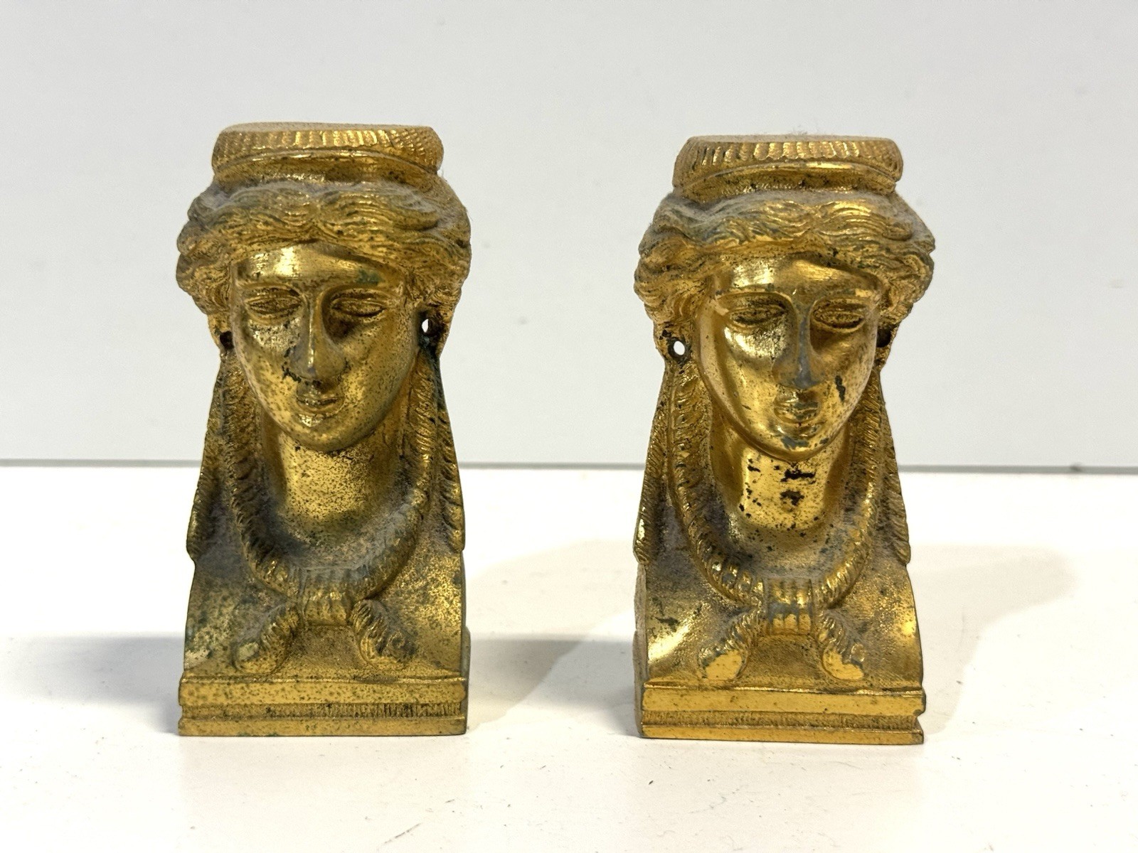 Vintage Brass Ormolu Mounts French Empire Female Figure Caryatid Bust Pair