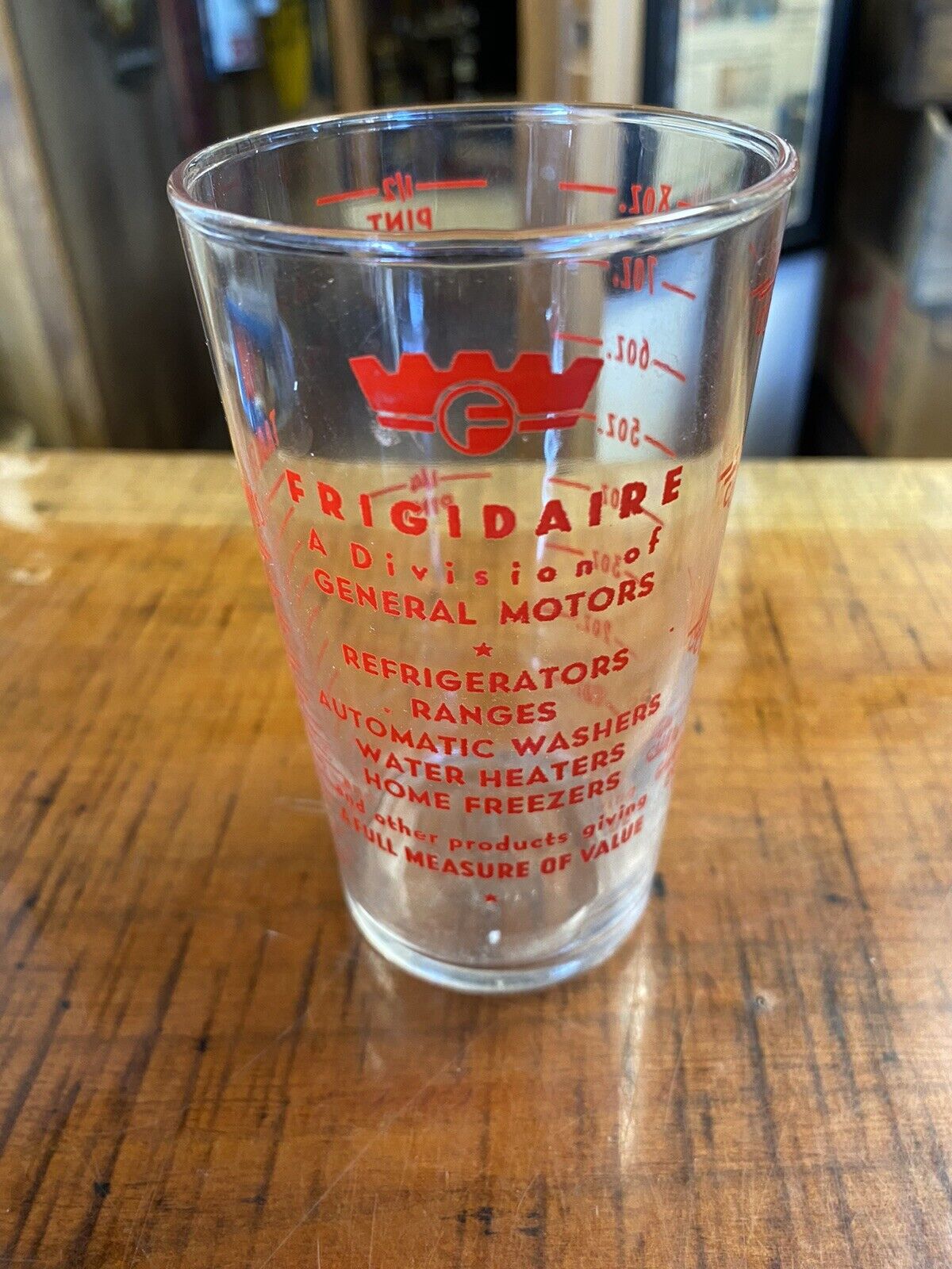 Vintage 1950’s Frigidaire Measuring Glass With Red Writing
