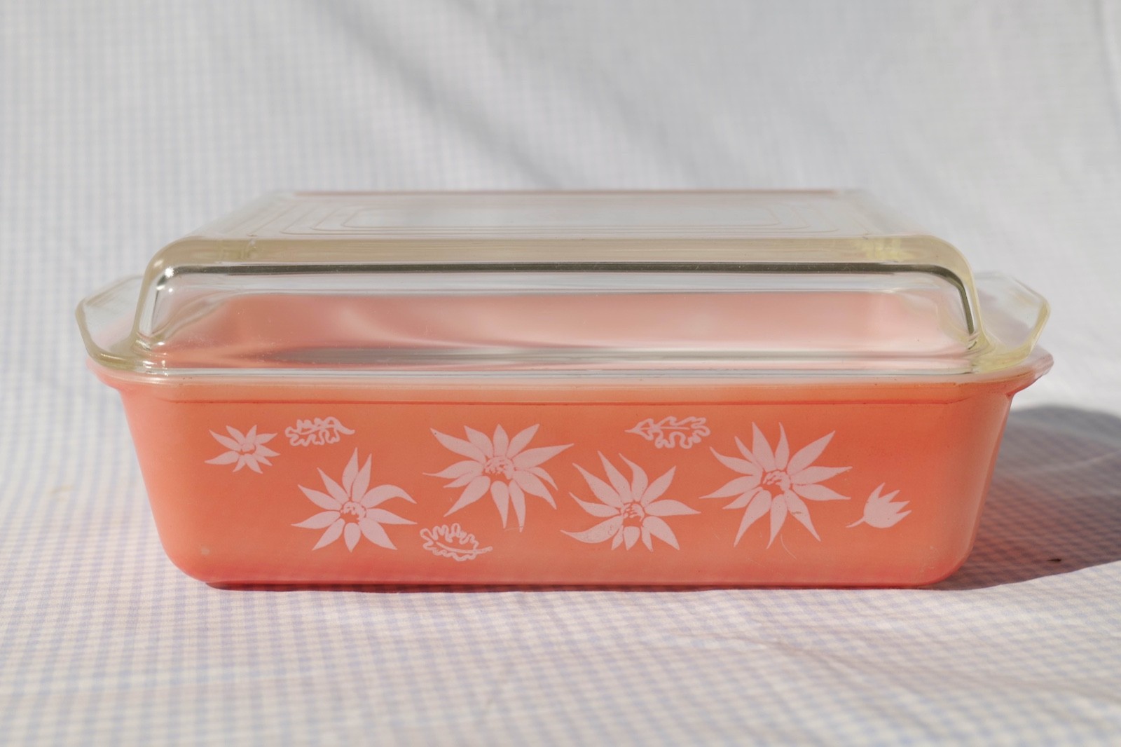 Vintage Agee Pyrex ‘Flannel Flowers - Rose’ Oblong Casserole & Lid