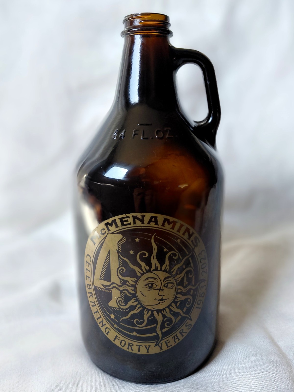 McMenamins Brewery 40th Anniversary 64 fl oz Amber Glass Beer Growler Jug 11\