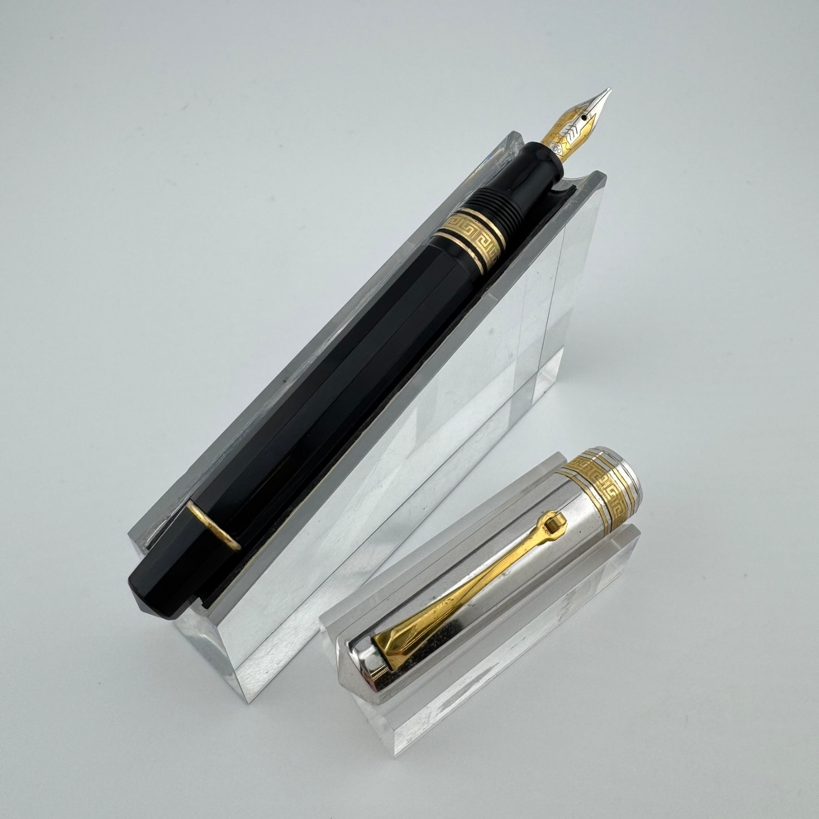 OMAS Extra Doue 555/F 925 Silver & Resin Fountain Pen 18K Gold B Nib