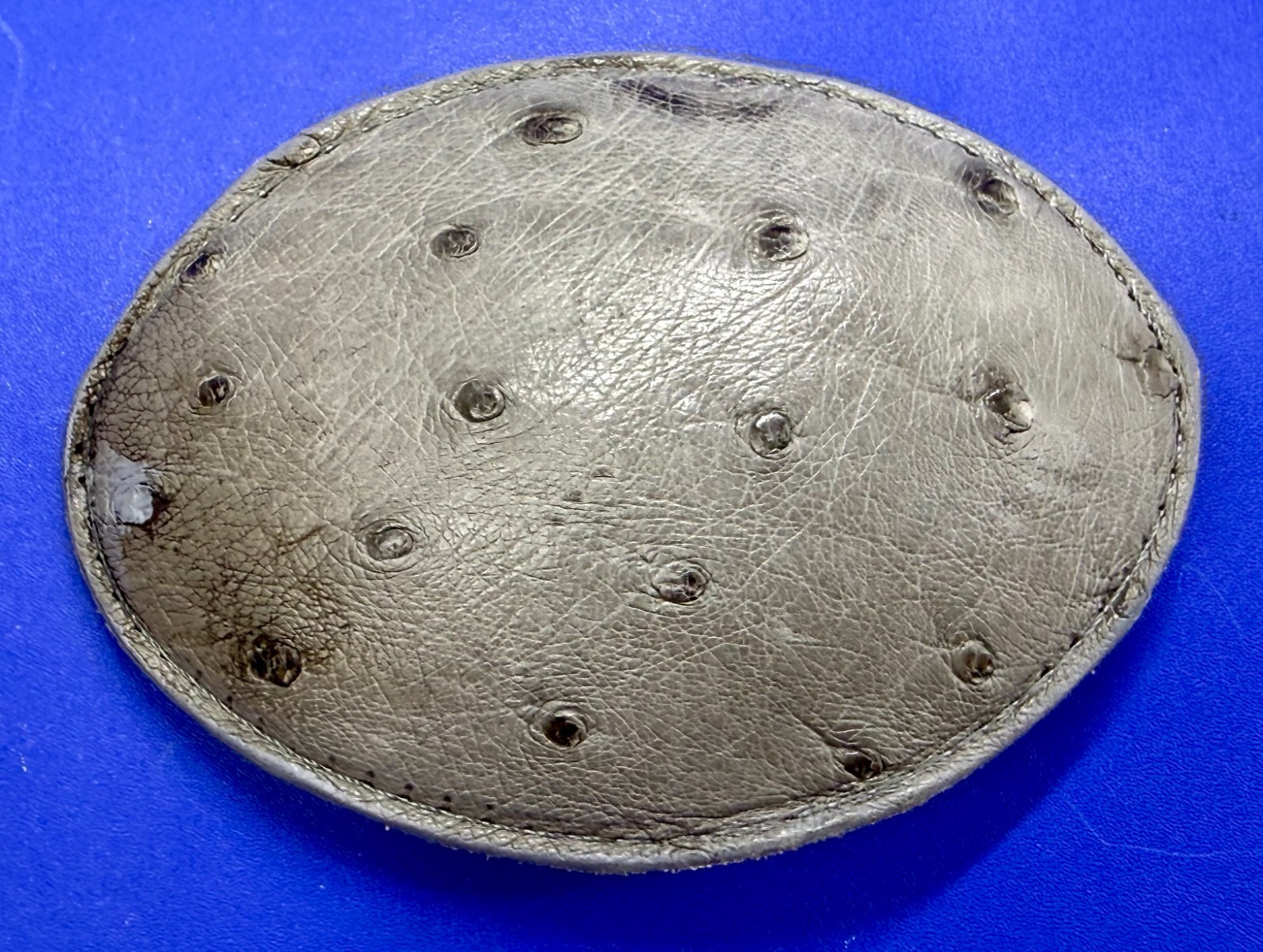 Exotic Gray Ostrich Leather Western Cowboy Oval Belt Buckle
