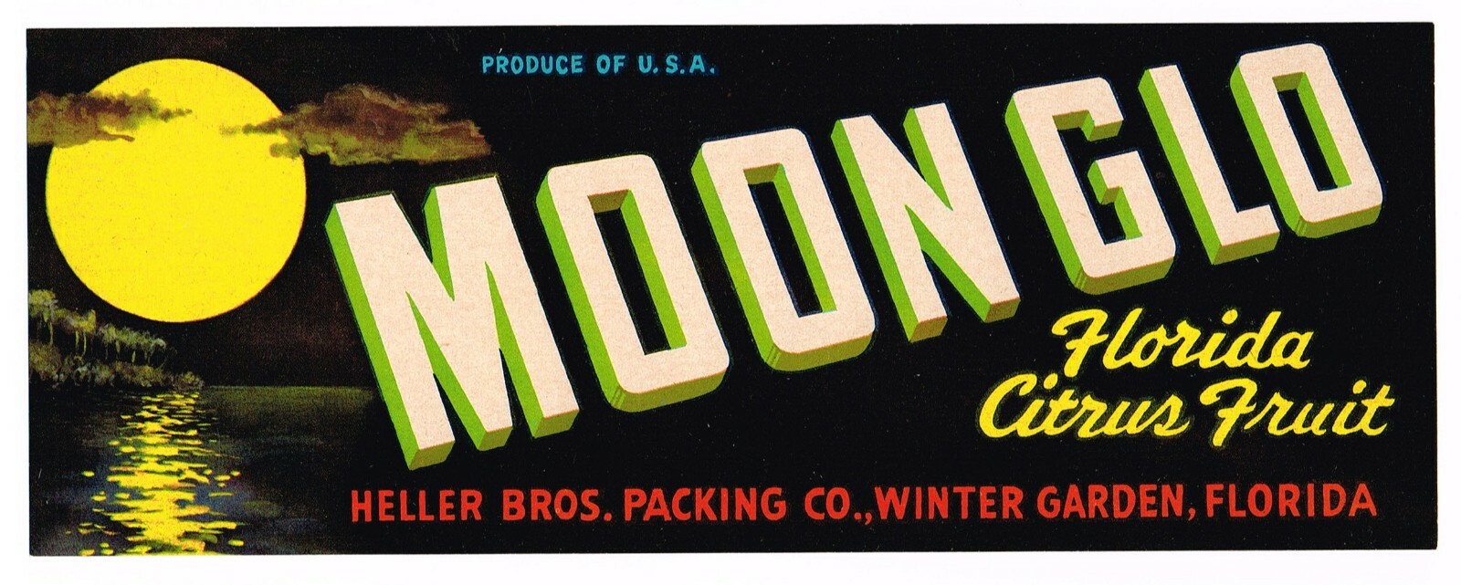 ORIGINAL CRATE LABEL VINTAGE FLORIDA C1940S STRIP FULL MOON GLO WINTER GARDEN ORIGINAL CRATE LABEL VINTAGE FLORIDA C1940S STRIP FULL MOON GLO WINTER GARDEN