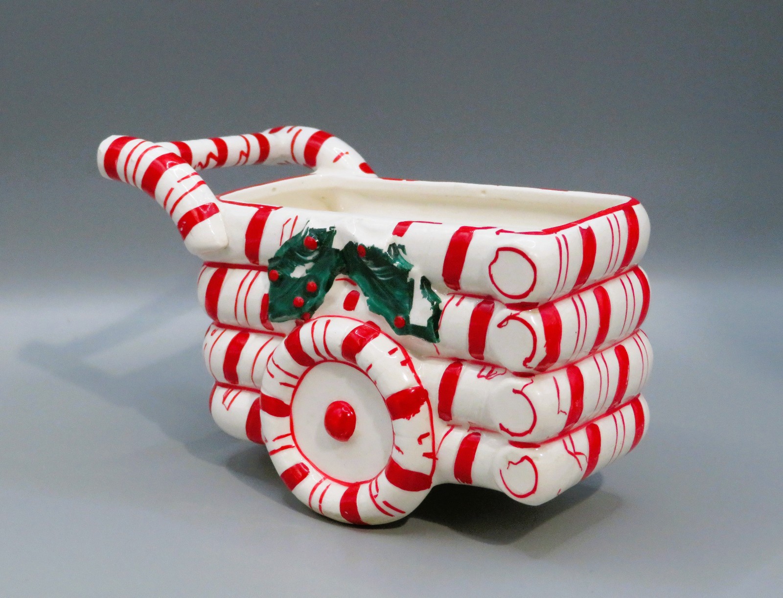 RARE Vintage Christmas HTF LEFTON Candy Cane Cart Wagon Planter Japan 1950's