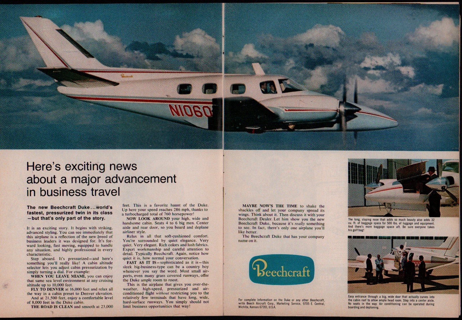 1968 BEECHCRAFT Duke 2-page Aircraft AD Vintage Plane Aviation