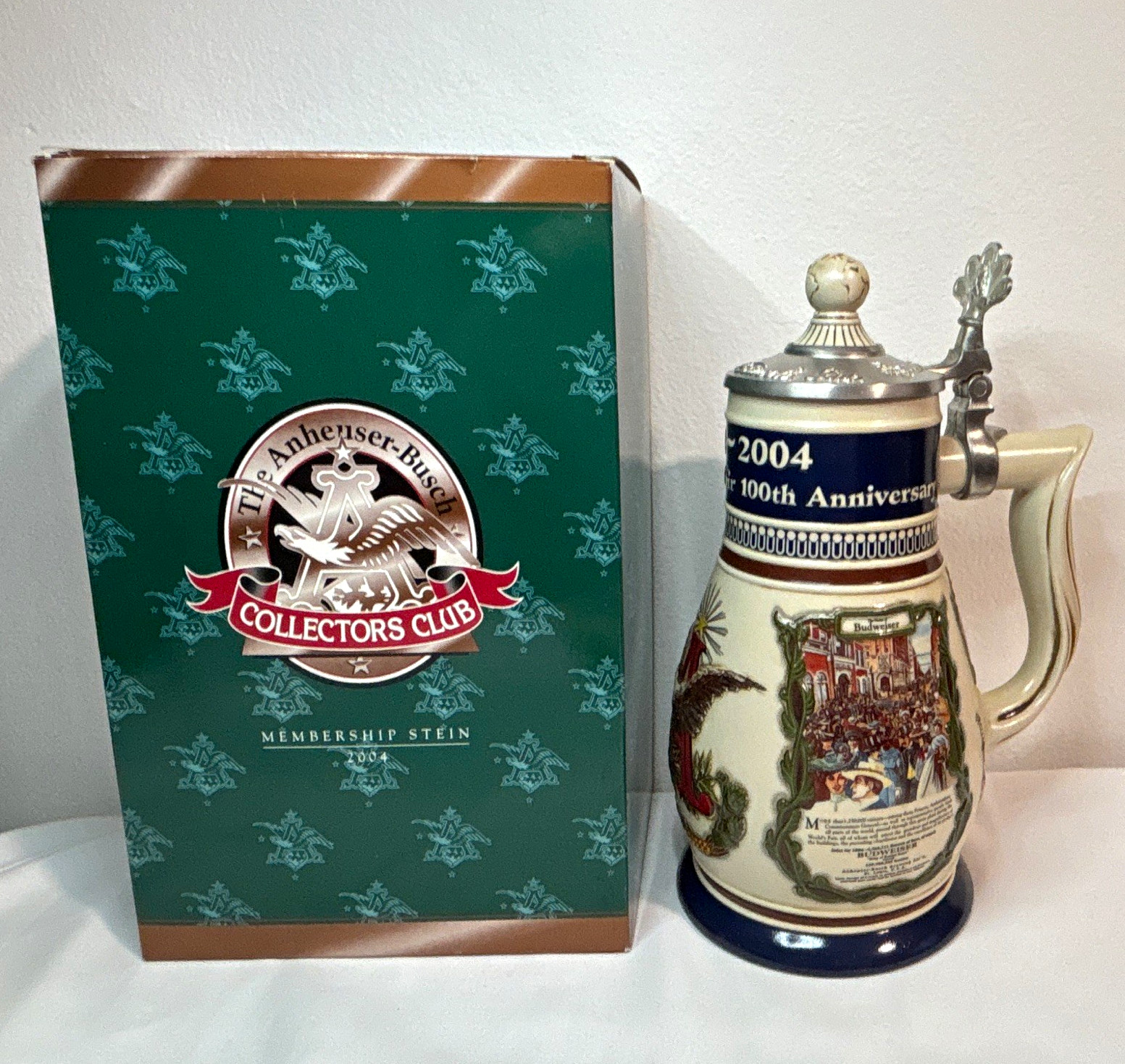 Anheuser-Busch Collectors Club 2004 Membership Lidded Stein 100th Anniversary