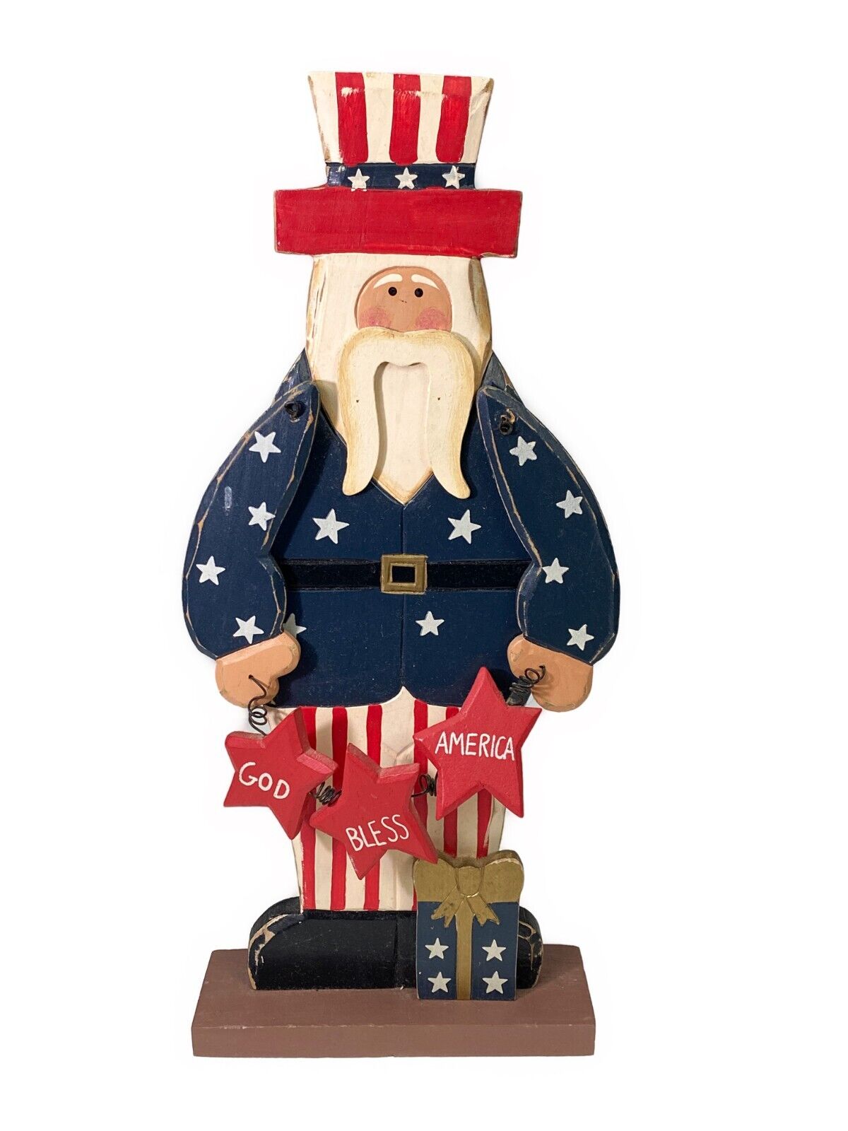 14.5” Santa Uncle Sam God Bless America Patriotic Patriot Wood Figurine American