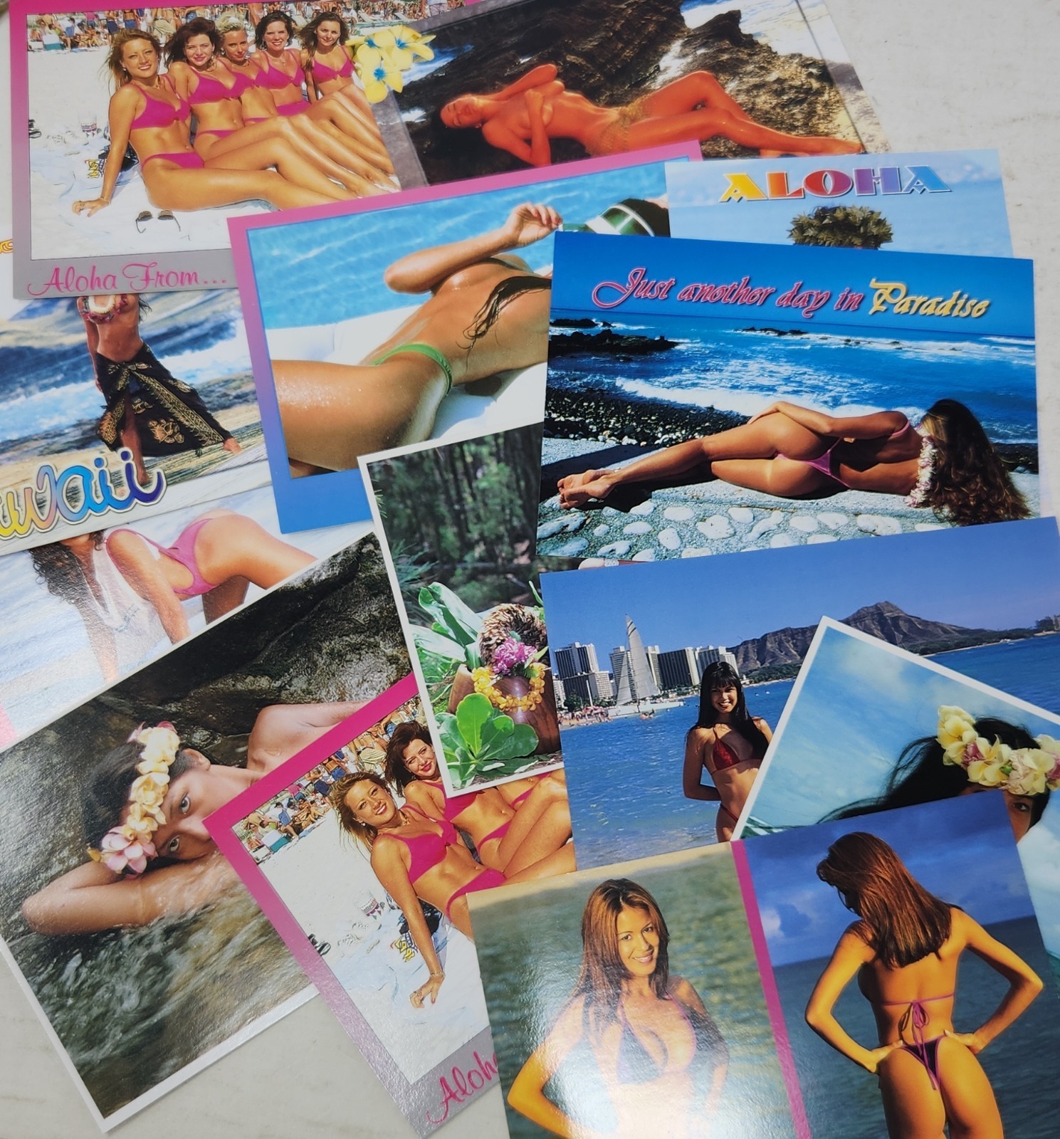 Lot Of 14 Vintage Hawaii Bikini Postcards Aloha Waikiki Paradise Swimsuit Model