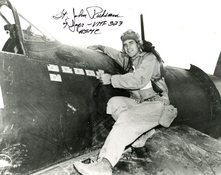 JOHN RUHSAM SIGNED AUTOGRAPHED 8x10 PHOTO WORLD WAR II FIGHTER ACE BECKETT BAS