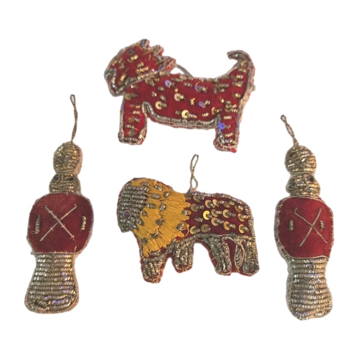 Lot Of 4 Vtg Fabric Sequin Embroidered Folk Art Ornaments Christmas India