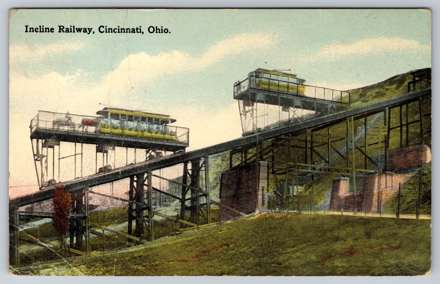 Vintage Incline Railway Cincinnati Ohio Postcard c1910s Tram Trolley 544