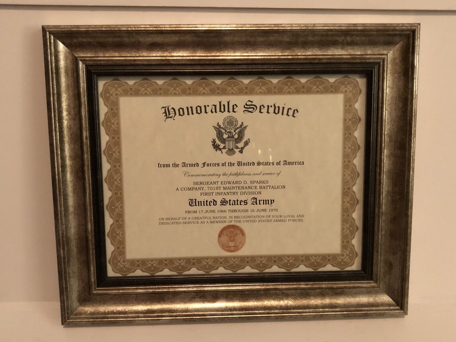 HONORABLE SERVICE ~ U.S. ARMY Commemorative Certificate w/Free Custom Printing