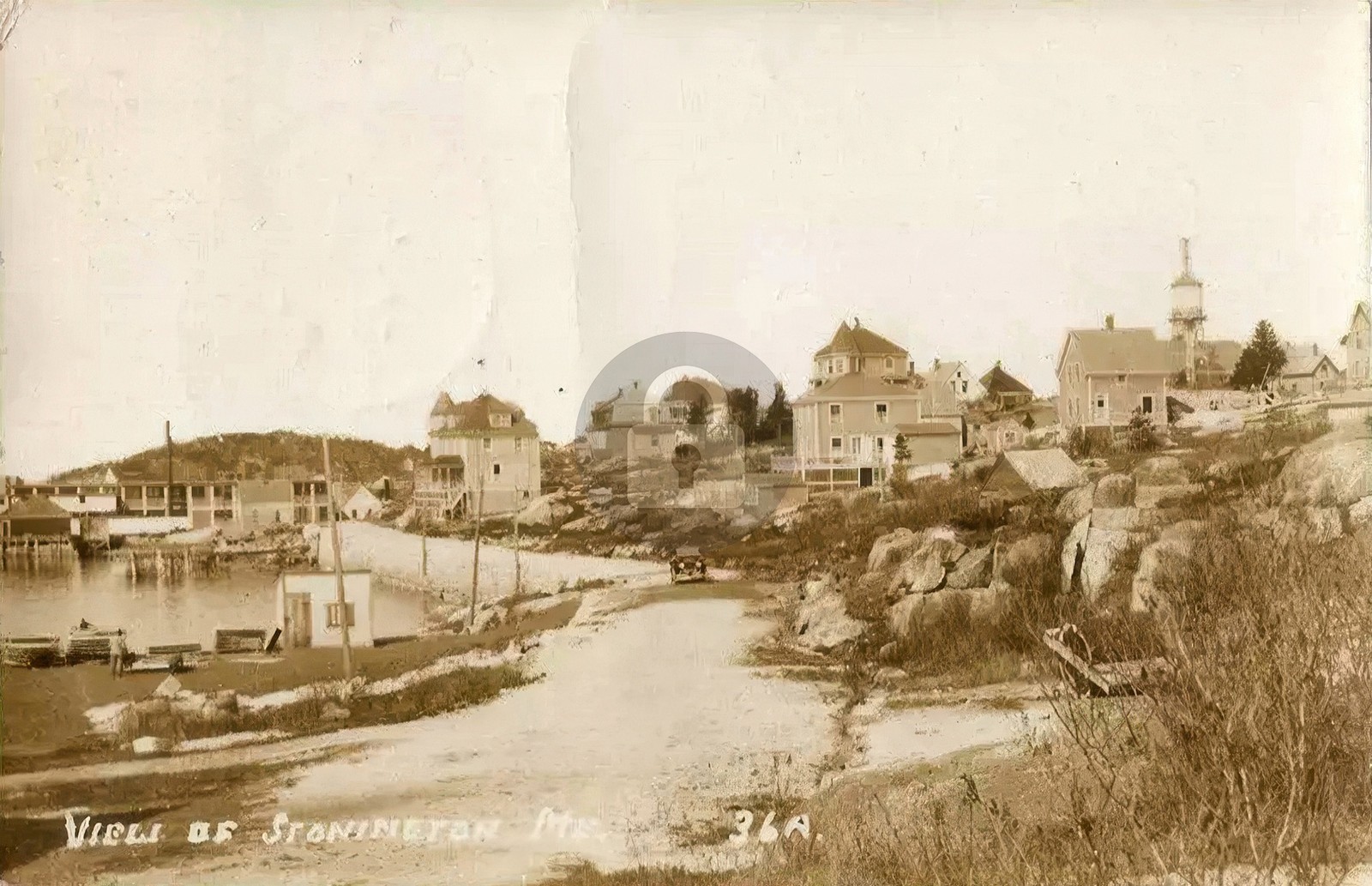 Stonington ME Maine View of Harbor Homes RPPC Photo Postcard COPY