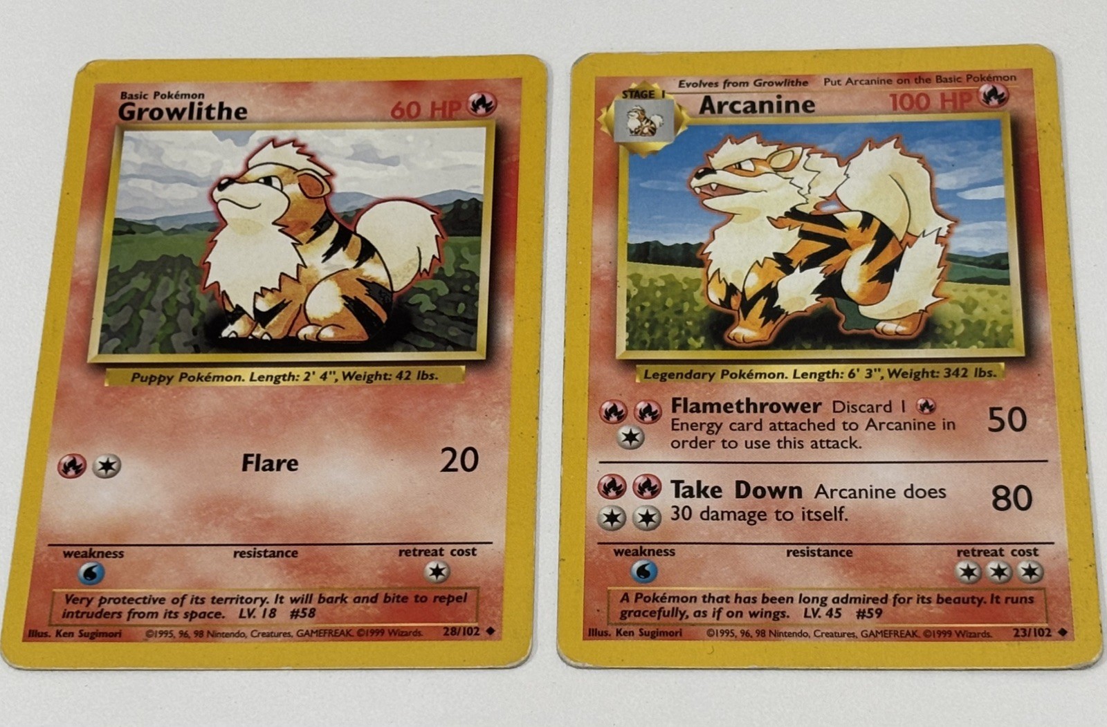 Pokémon TCG Growlithe 28/102 and Arcanine 23/102 | Base Set | 2-Card Lot | HP