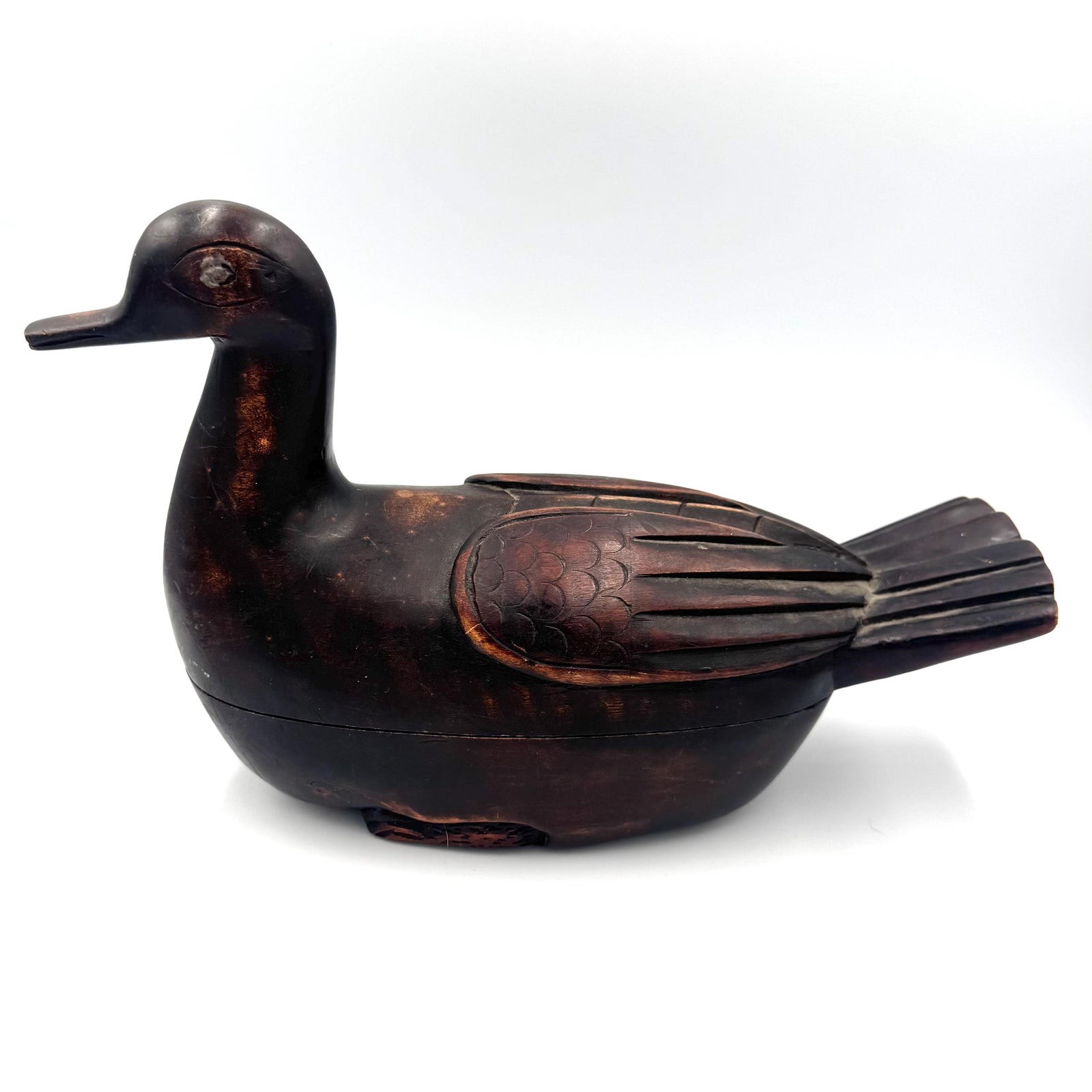 Vintage Hand Carved Wooden Duck Nest Trinket Box – Rustic Cabin Decor