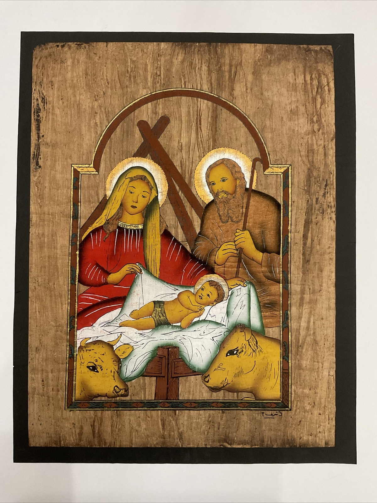 Rare Authentic Hand Painted Ancient Egyptian Papyrus Birth of Jesus 13x17”