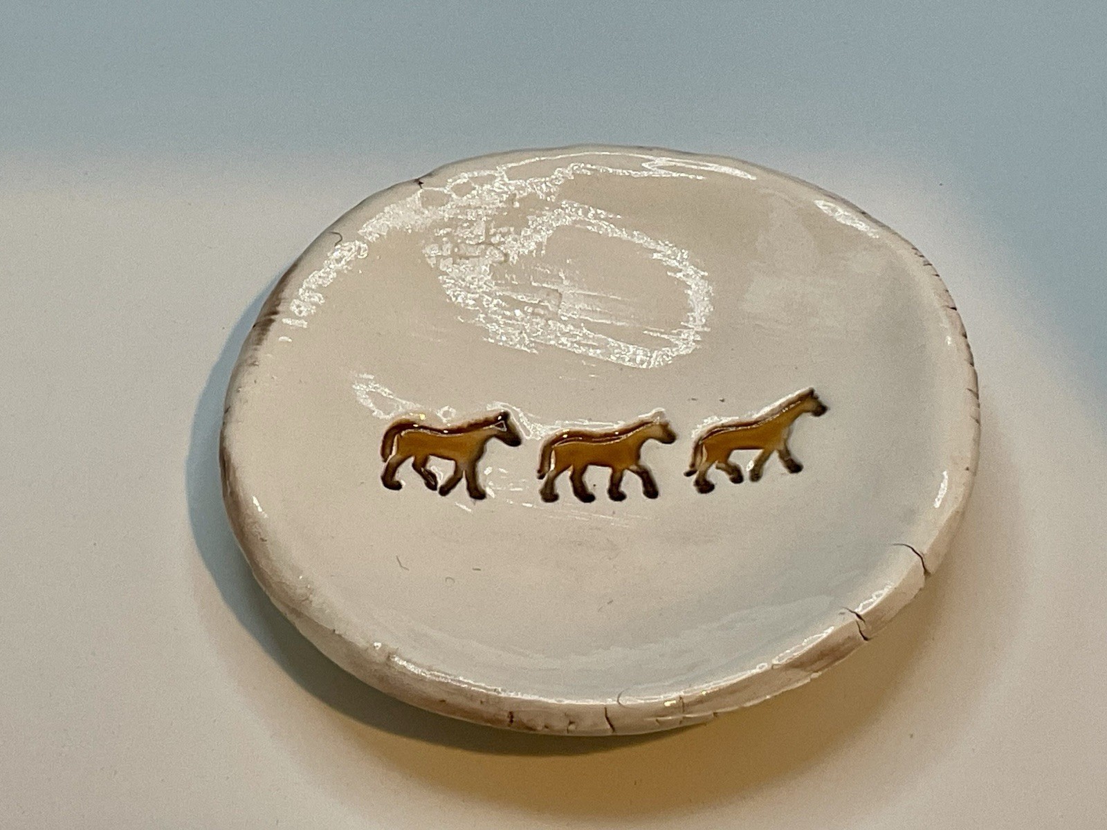 Vintage Handcrafted Ceramic Horse Trinket Dish/Ring Bowl Equestrian Decor 