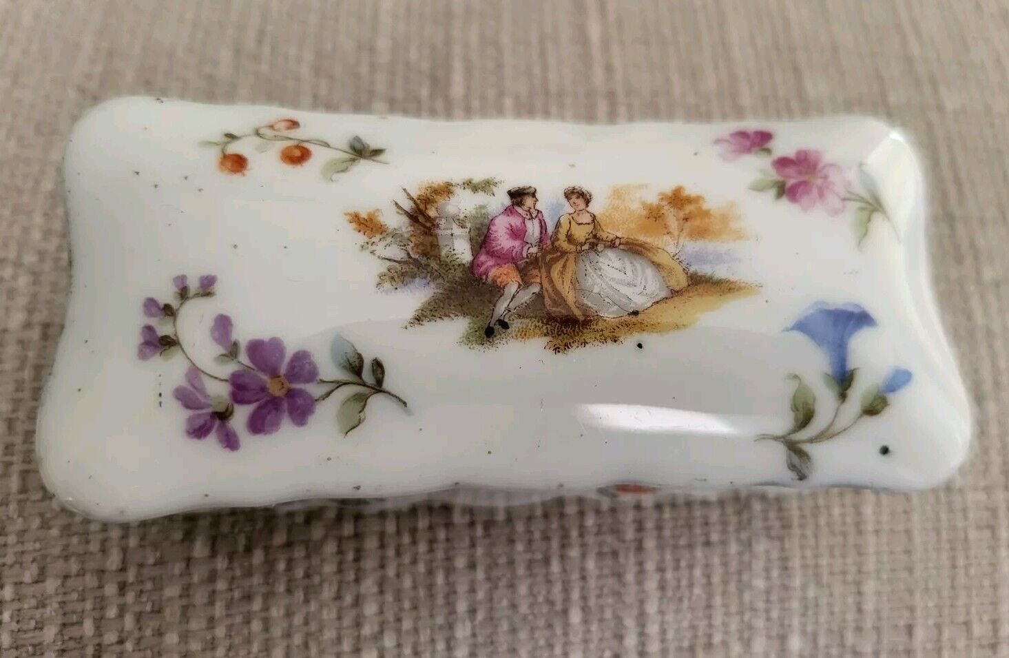 Vintage German Hand Painted Floral Porcelain Trinket Box  Signed