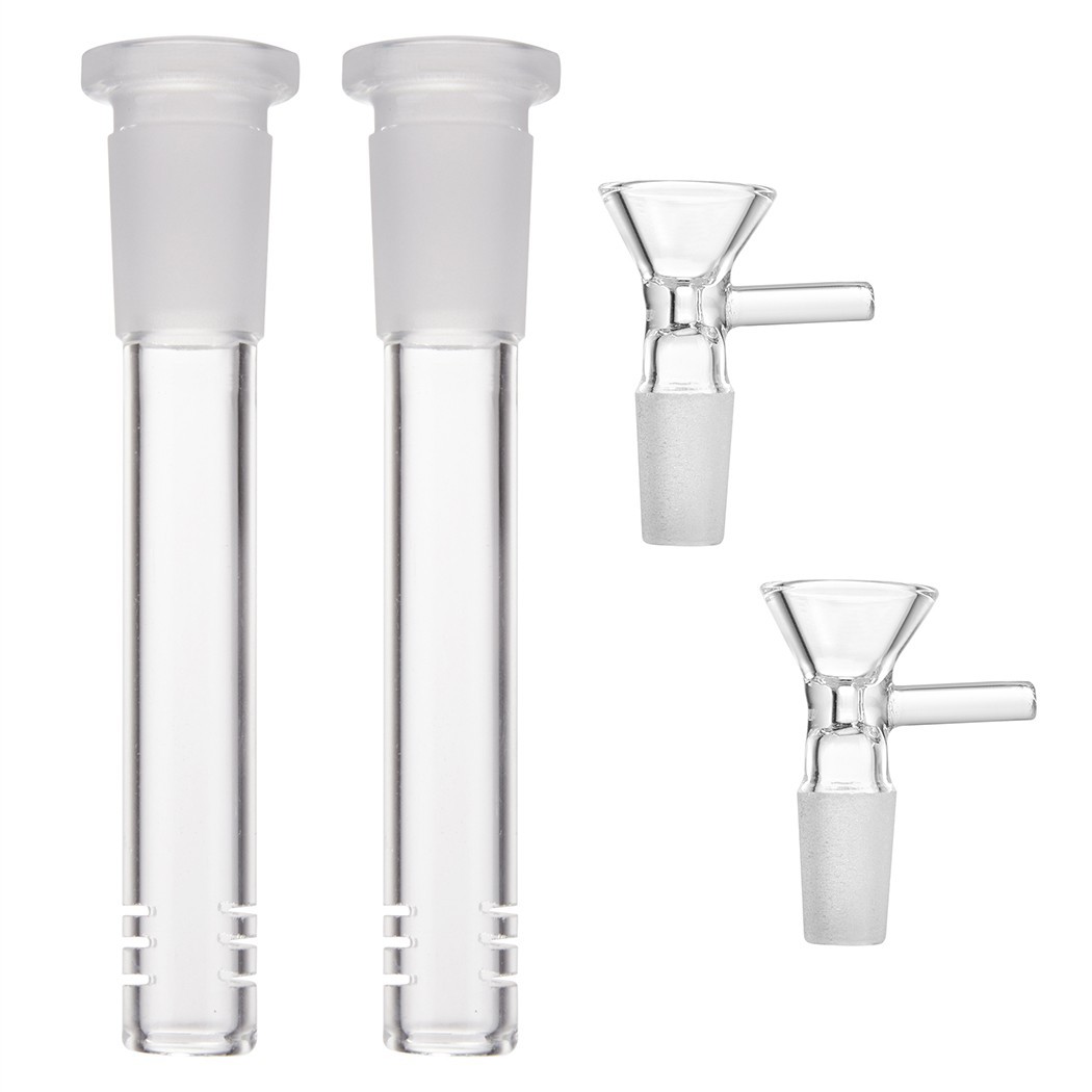 2-Pack 4.3\'\' 14mm Glass Downstem and 14mm Male Bowl Piece for Glass Bong