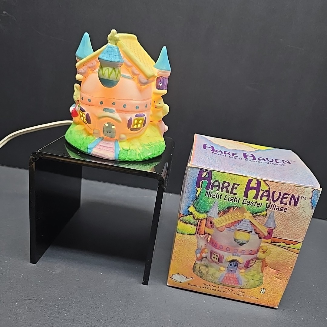 Vtg 1992 Hare Haven Easter Village Night Light Pastel Bunny House With Box Works