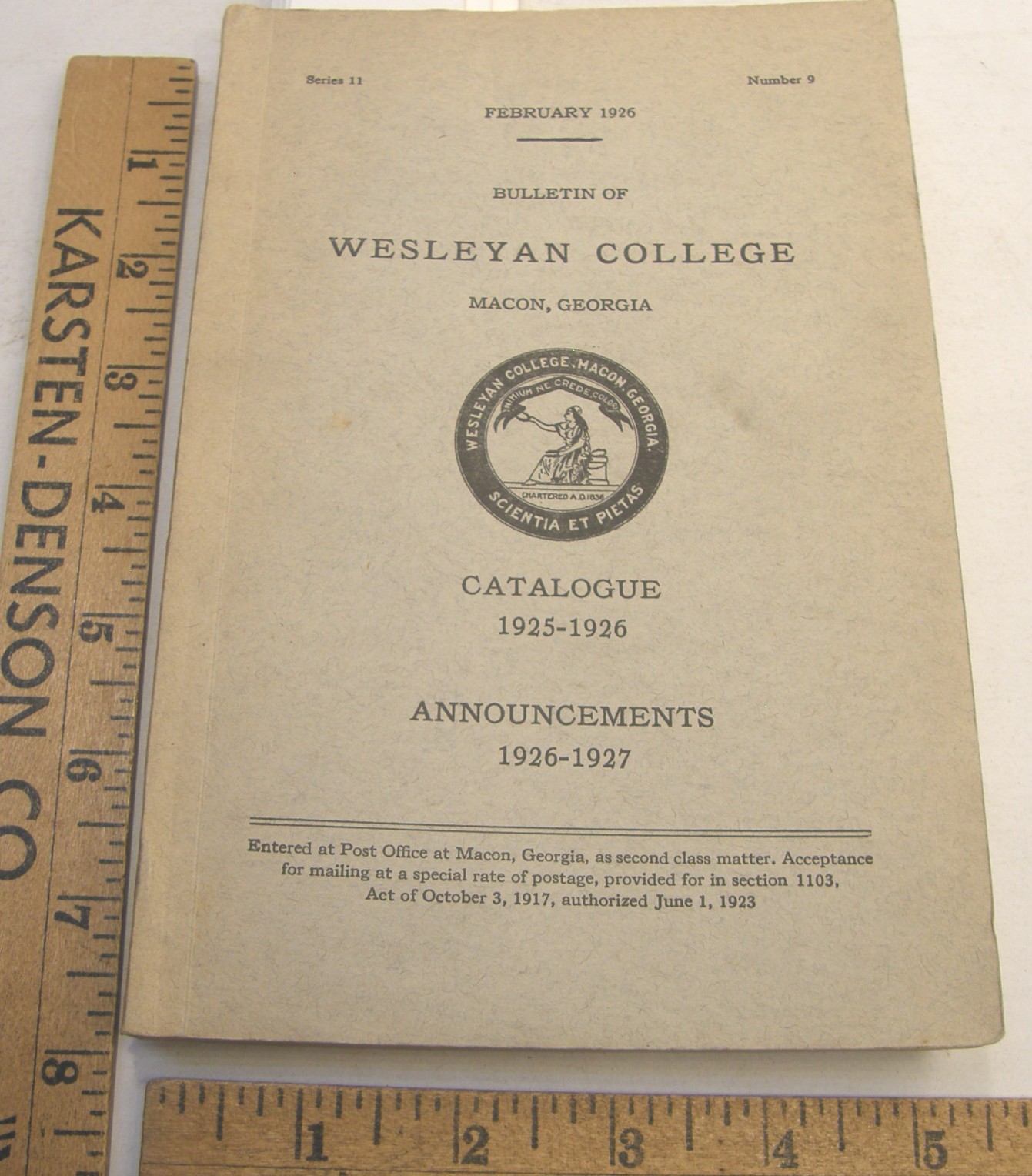 FEB 1926 BULLETIN WESLEYAN COLLEGE MACON GEORGIA 140 PG CATALOGUE 1925 - 1926