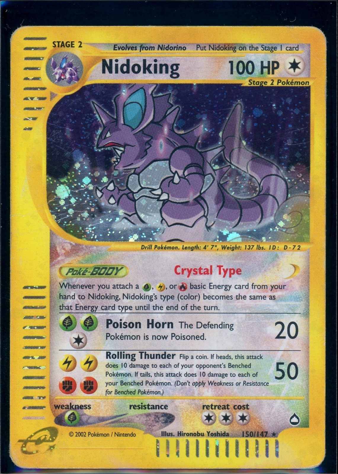 Pokemon AQUAPOLIS - #150/147 Nidoking Crystal - Holo - ENG - SWIRL - Damaged