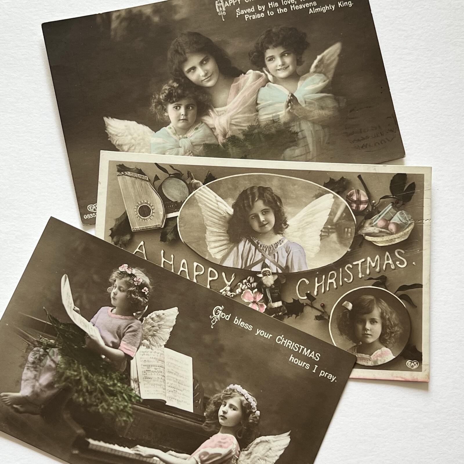 Antique RPPC Beautiful Christmas Postcard Adorable Children Angel Cherub Lot