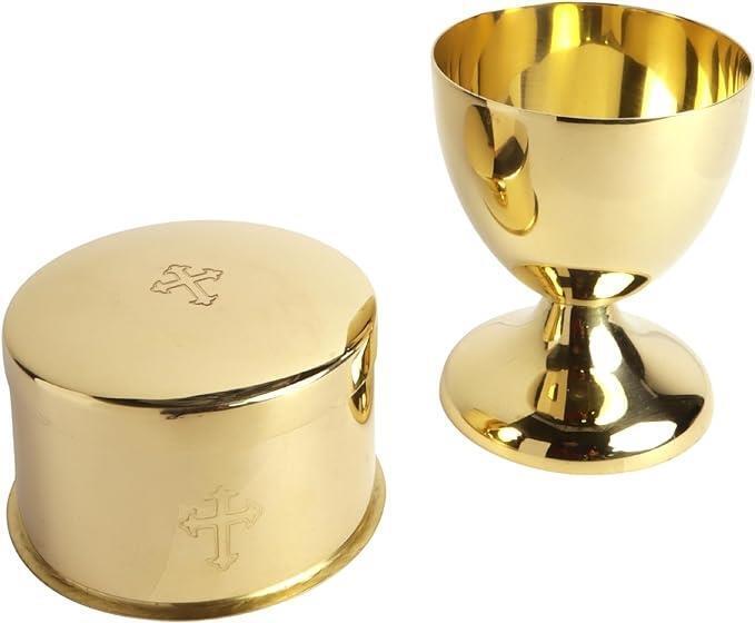 High Polished Brass Miniature Chalice Personal Mass Kit Starter Set With Pyx