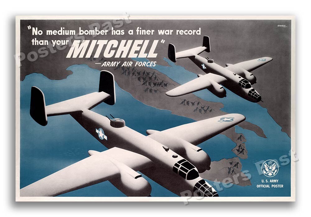 1943 B-25 Mitchell Bomber Vintage Style WW2 Poster - 24x36