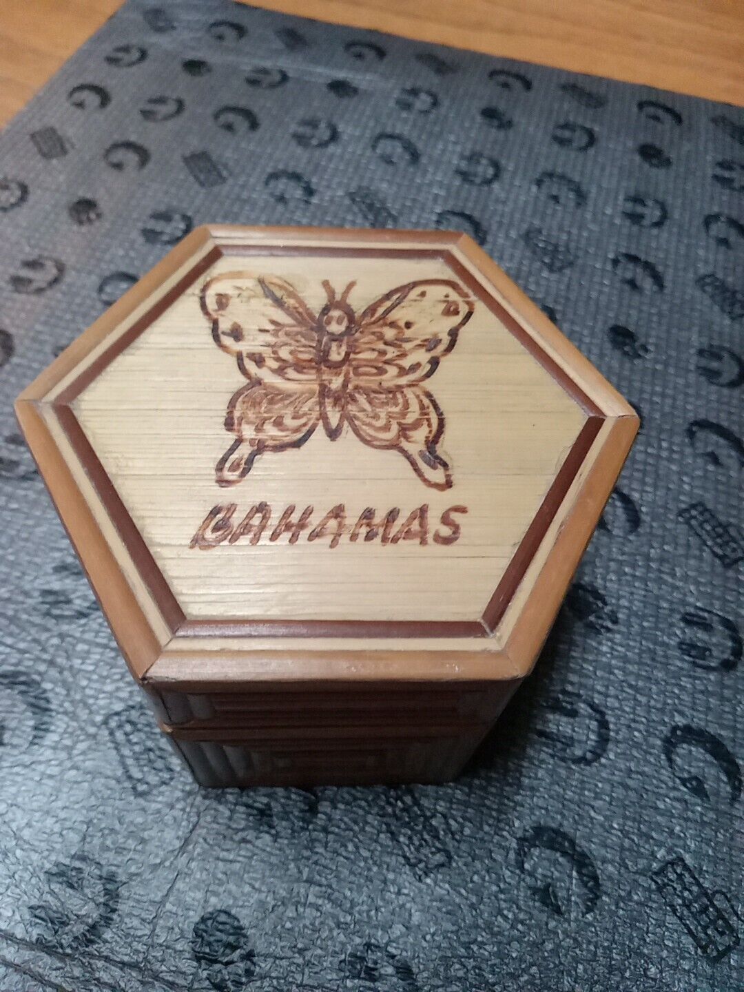 Bahamas Bamboo Trinket Box With A Butterfly Almost 3x3x2