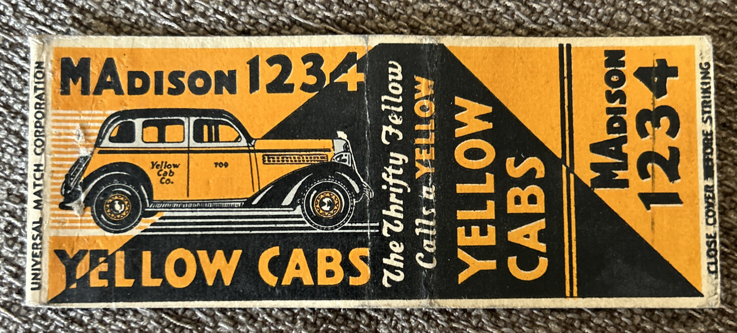 Vintage YELLOW CABS Madison 1234 matchbook Cover
