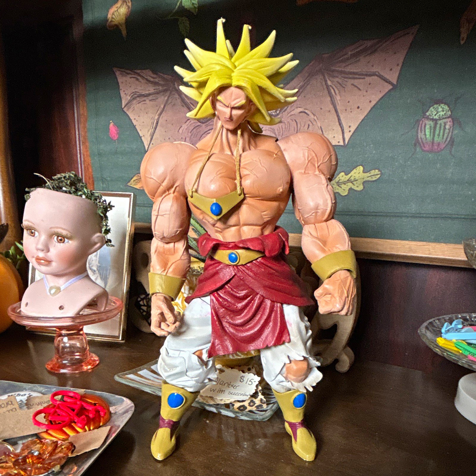 Dragon Ball Z Broly Super Saiyan Figure Yellow Hair Red Sash White Pants