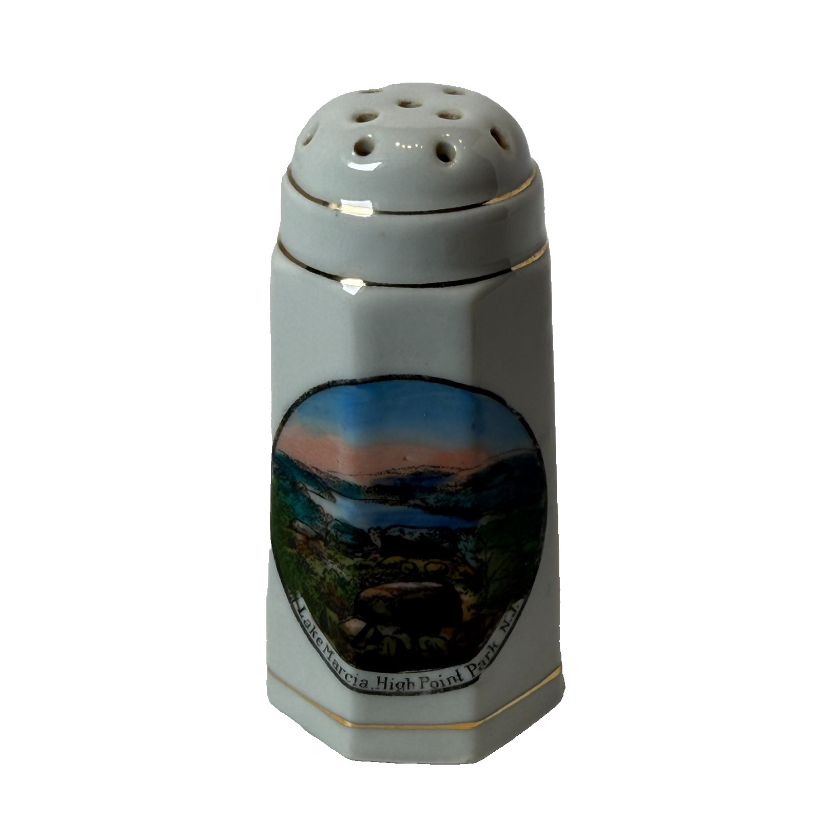 LAKE MARCIA HIGH POINT PARK  NJ NEW JERSEY Souvenir Porcelain Trinket SHAKER
