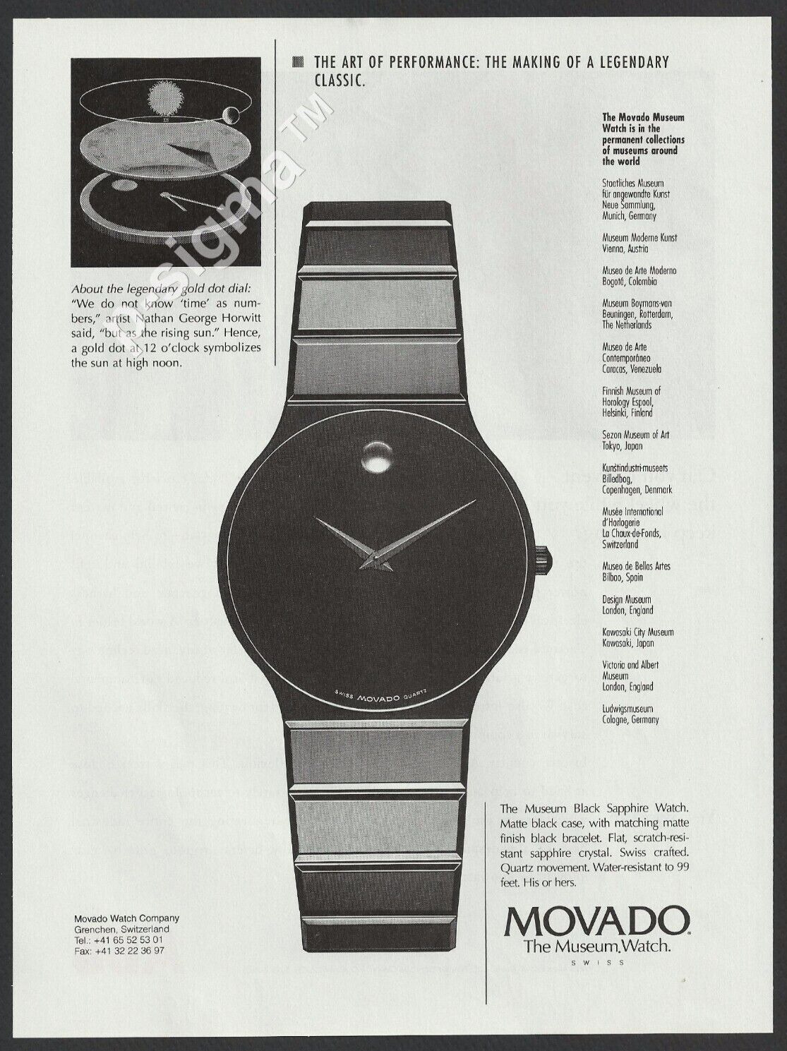 MOVADO The Museum Watch. The Making of a Legendary Classic-1995 Vintage Print Ad