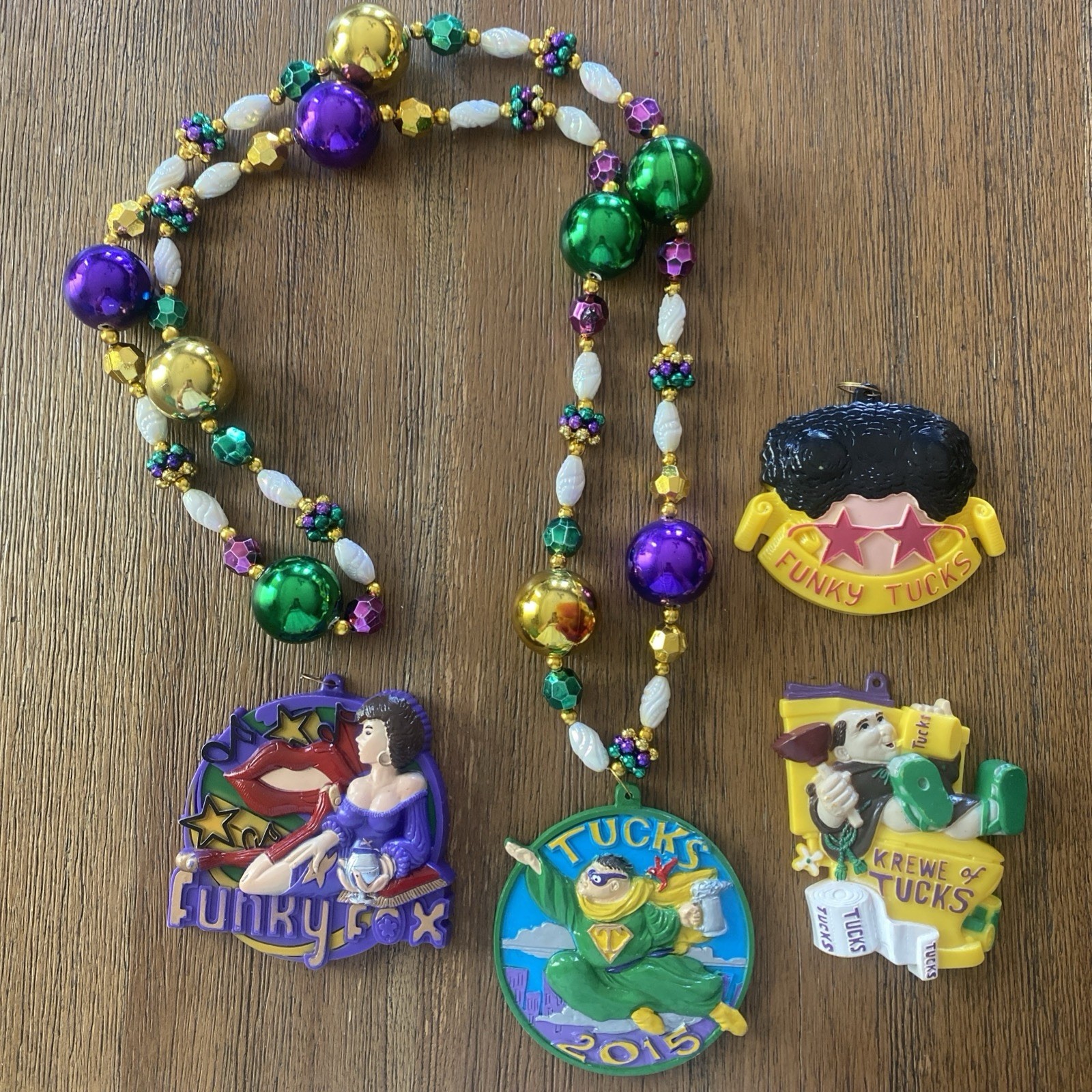 4 Vintage New Orleans Krewe of Tucks Mardi Gras Medallions 2014-2016 Necklace
