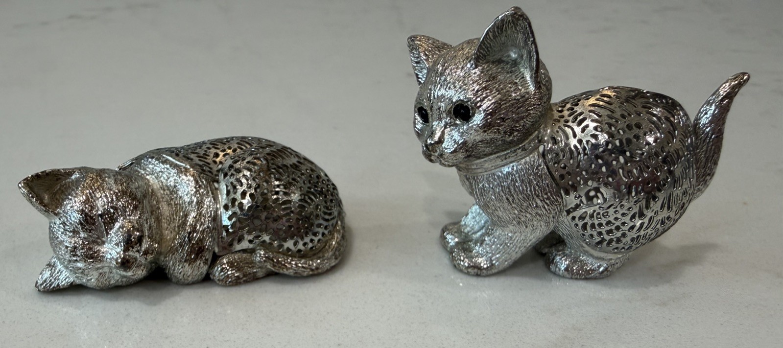 Christofle France Lumiere Collection Silver Plated Cat/Kitten Set of 2 