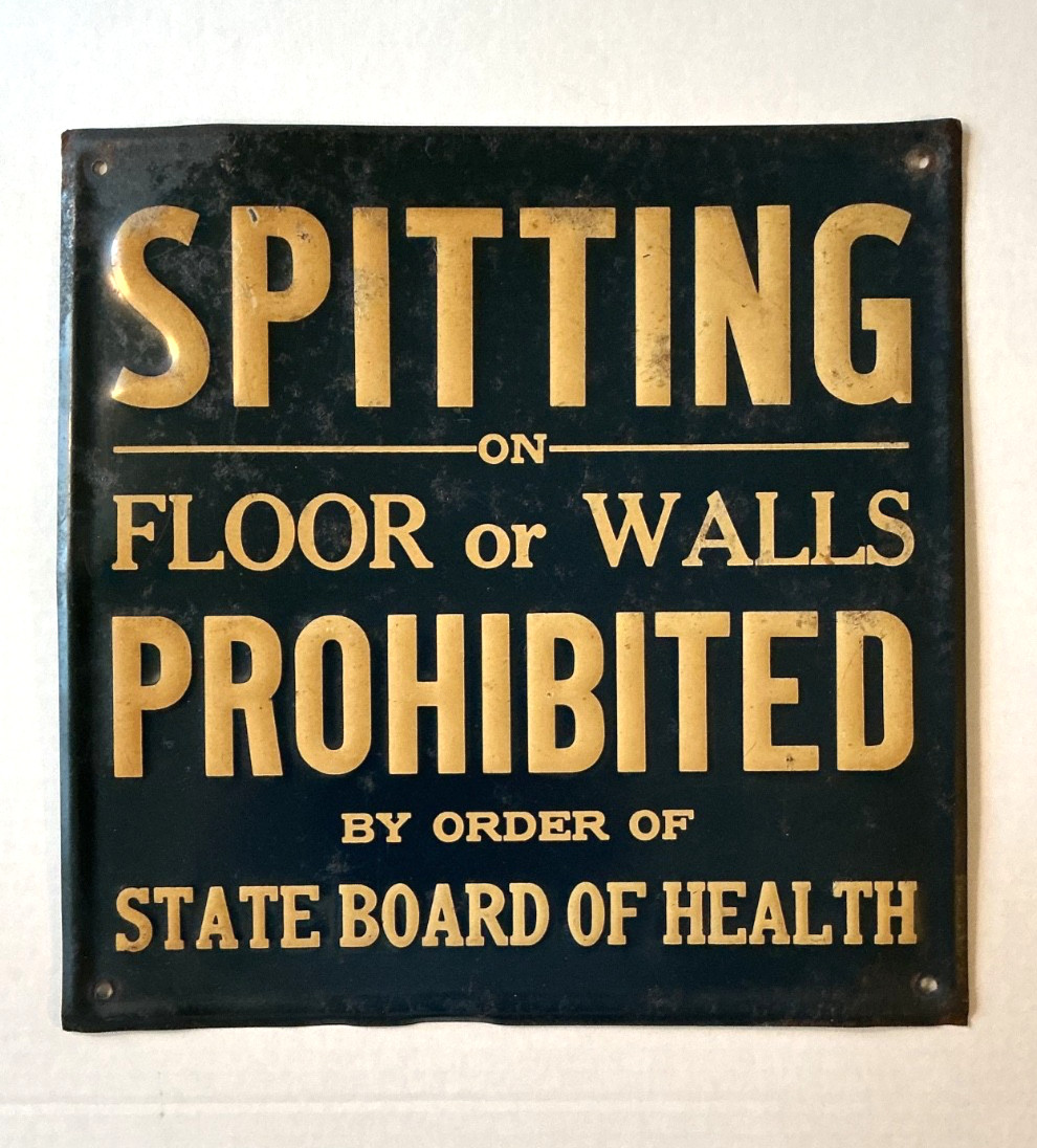 ANTIQUE 1900-1920 SPITTING ON FLOORS OR WALLS PROHIBITED EMBOSSED SIGN - RARE